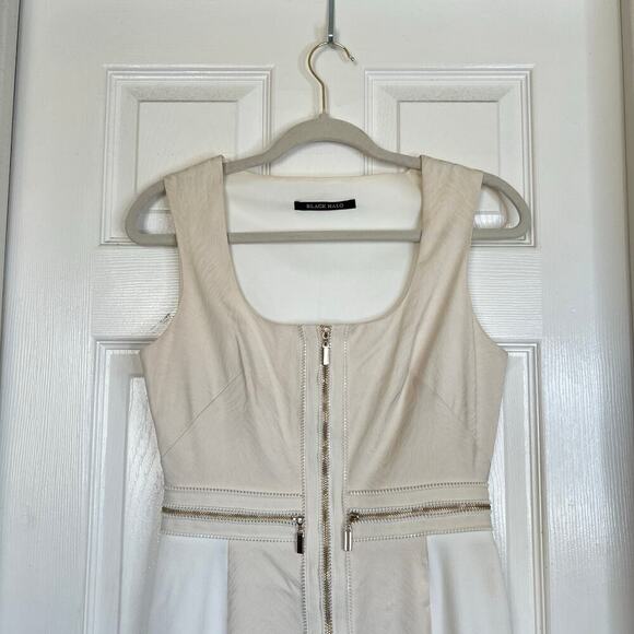 BLACK HALO Cream Sheath Dress Front Zipper Square Neck Office Party Size 4 - Picture 3 of 7